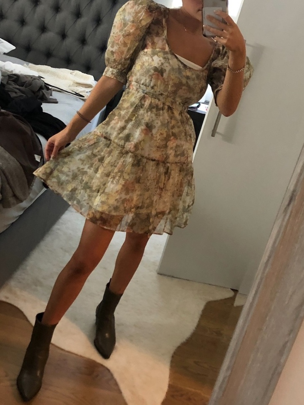DANIELLE BERNSTEIN Sheer Floral Top in Yellow and Cream with Peach Accents